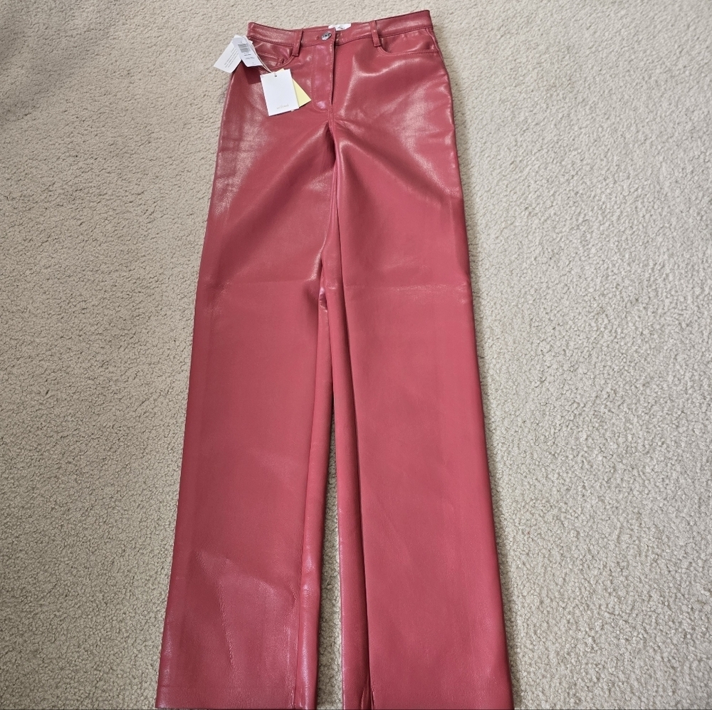 NWT Aritzia Wilfred The Melina Pant Vegan Leather - Rosy Red- SOLD OUT - Picture 2 of 12